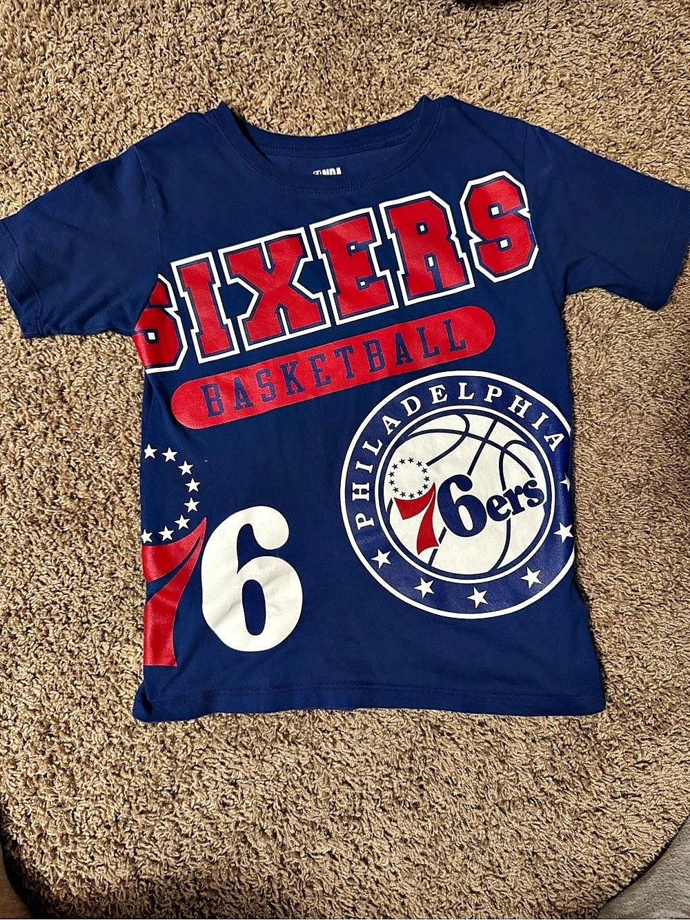 NBA Philadelphia 76ers Basketball Shirt Boys Small (6-7) Blue Basketball Tee